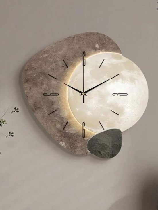 Veloura Other - Veloura Modern Moon Wall Clock - Taupe and White Aesthetic Home Decor